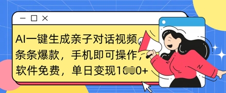 AI一键生成亲子对话视频，条条爆款，一部手机即可操作，单日变现数张-天时网