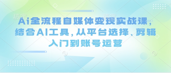 Ai全流程自媒体变现实战课，结合AI工具，从平台选择、剪辑入门到账号运营-天时网
