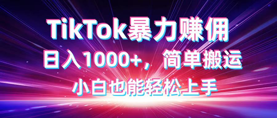 TikTok搬运暴力赚佣，日入1000+，简单搬运，小白也能轻松上手-天时网