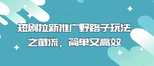 短剧拉新推广野路子玩法之截流，简单又高效-天时网