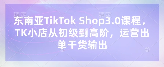 东南亚TikTok Shop3.0课程，TK小店​从初级到高阶，运营出单干货输出-天时网