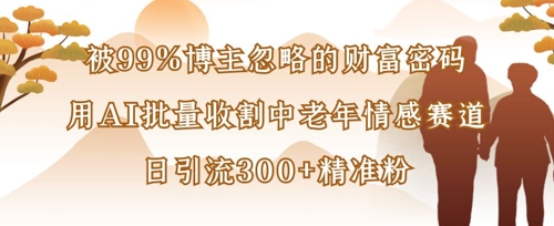 被99%博主忽略的财富密码：用AI批量收割中老年情感赛道，日引流300+精准粉-天时网